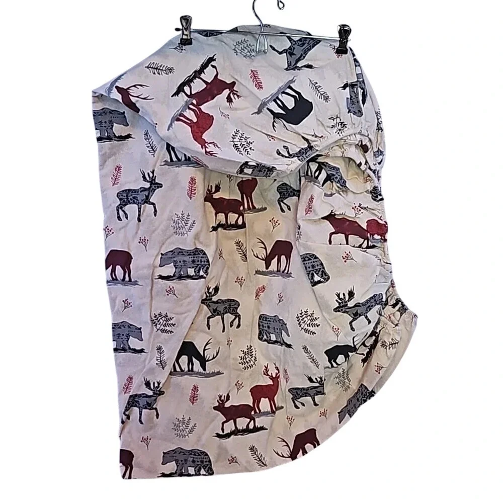 Pointehaven Twin Flannel Sheet Set Northwoods‎ Deer Bear 100% Cotton 180 GSM EUC